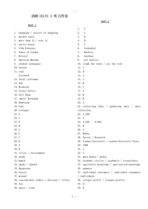 雅思剑桥14听力答案-剑桥14Test1雅思听力原文题目及答案