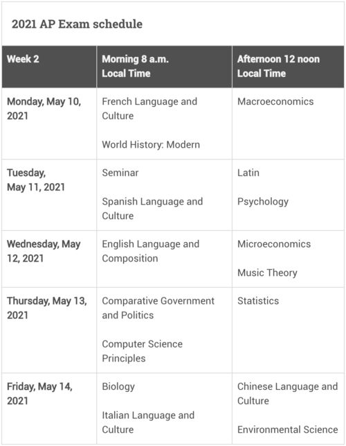 2021年AP课程考试安排-2021年AP考试时间表已出