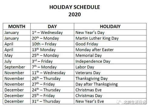 2019美国假日安排-2019年美国圣诞节放假日期安排
