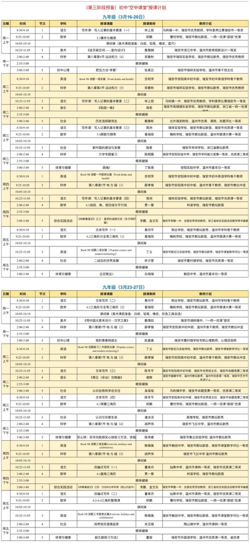 温州中通国际学校课程表-温州市中通国际学校